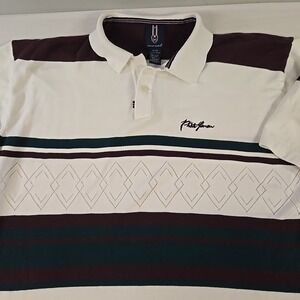 Vintage Y2K Phat Farm Striped Polo Shirt Men's XL Argyle Premium Golf Knit